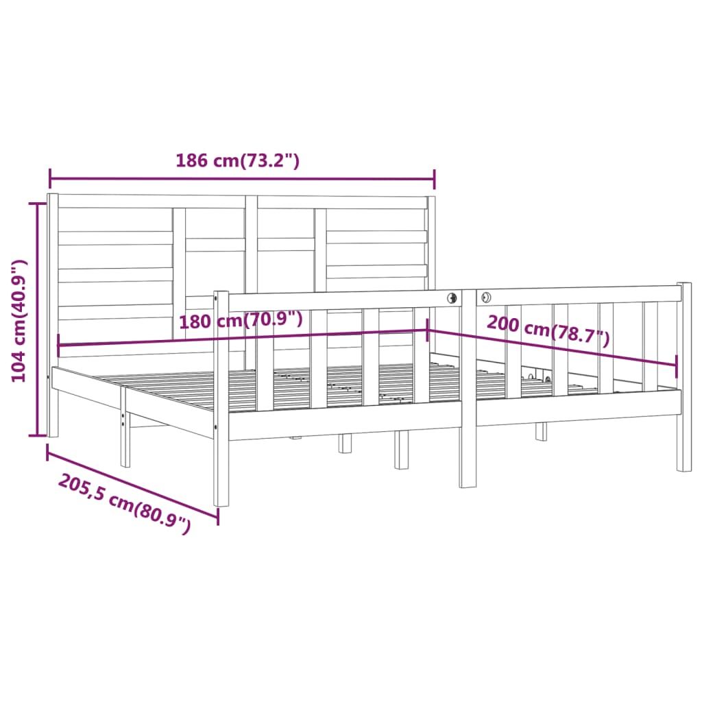 vidaXL Bed Frame without Mattress 180x200 cm Super King Solid Wood