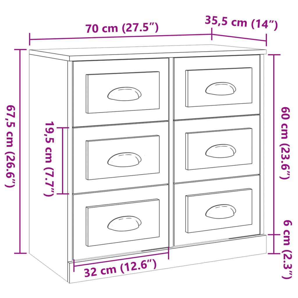 vidaXL Sideboard Smoked Oak 70x35.5x67.5 cm Engineered Wood