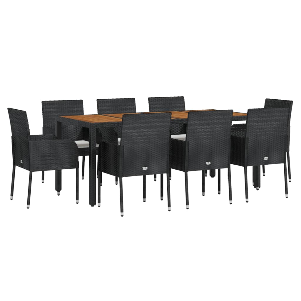 vidaXL 9 Piece Garden Dining Set with Cushions Black Poly Rattan