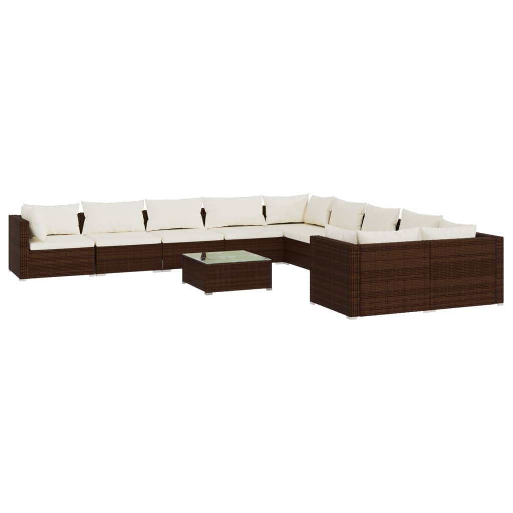 vidaXL 11 Piece Garden Lounge Set with Cushions Poly Rattan Brown