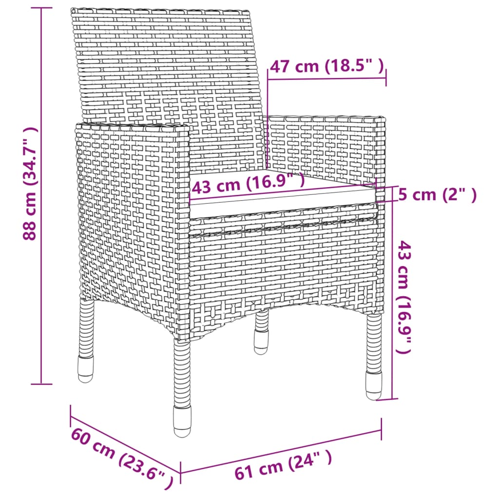 vidaXL 5 Piece Garden Dining Set with Cushions Poly Rattan and Glass