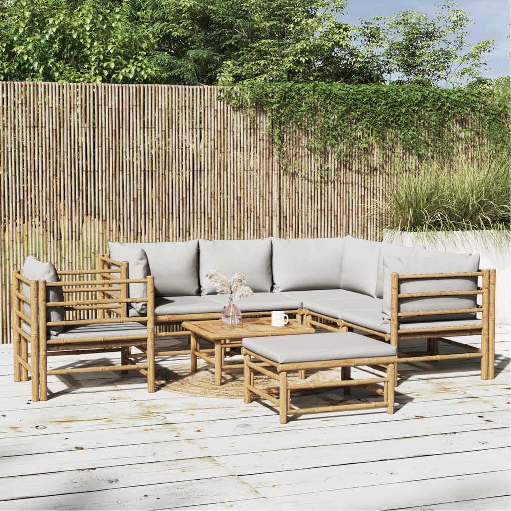 vidaXL 8 Piece Garden Lounge Set with Light Grey Cushions Bamboo