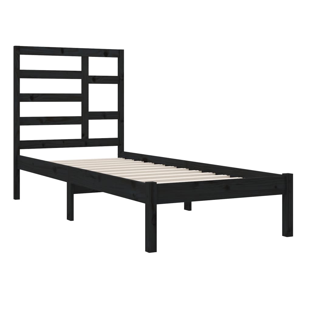 vidaXL Bed Frame without Mattress Black Solid Wood 90X190 cm Single