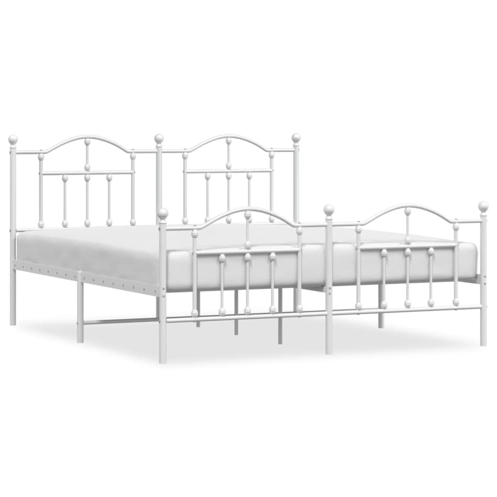 vidaXL Metal Bed Frame without Mattress with Footboard White 180x200cm