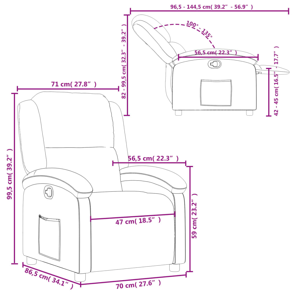 vidaXL Recliner Chair Grey Real Leather