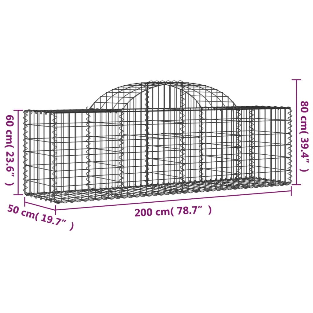 vidaXL Arched Gabion Baskets 25 pcs 200x50x60/80 cm Galvanised Iron