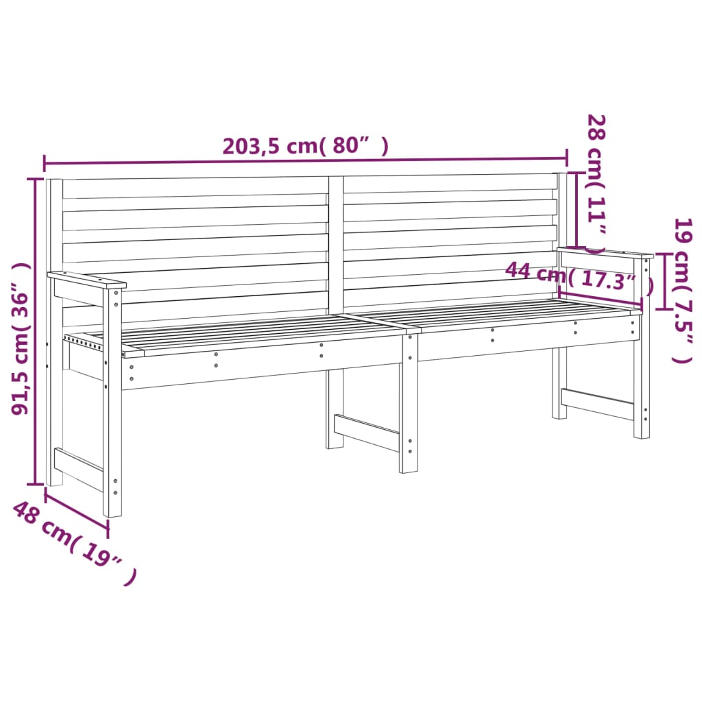 vidaXL Garden Bench 203.5x48x91.5 cm Solid Wood Pine