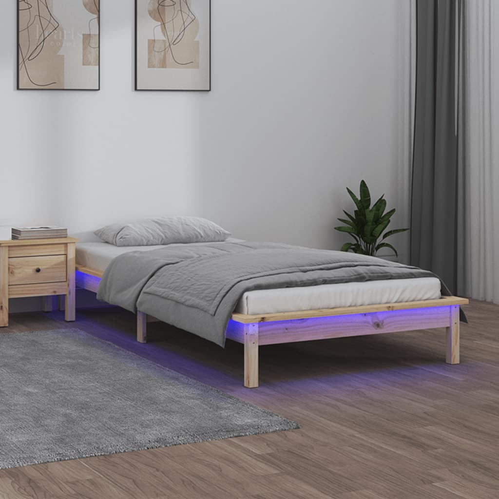 vidaXL LED Bed Frame without Mattress 90x190 cm Single Solid Wood