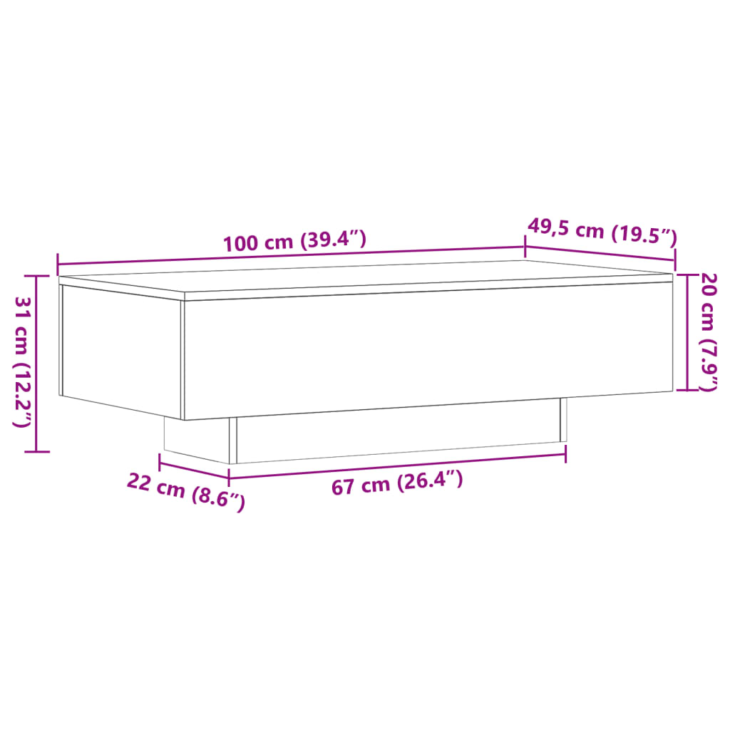 vidaXL Coffee Table Sonoma Oak 100x49.5x31 cm Engineered Wood