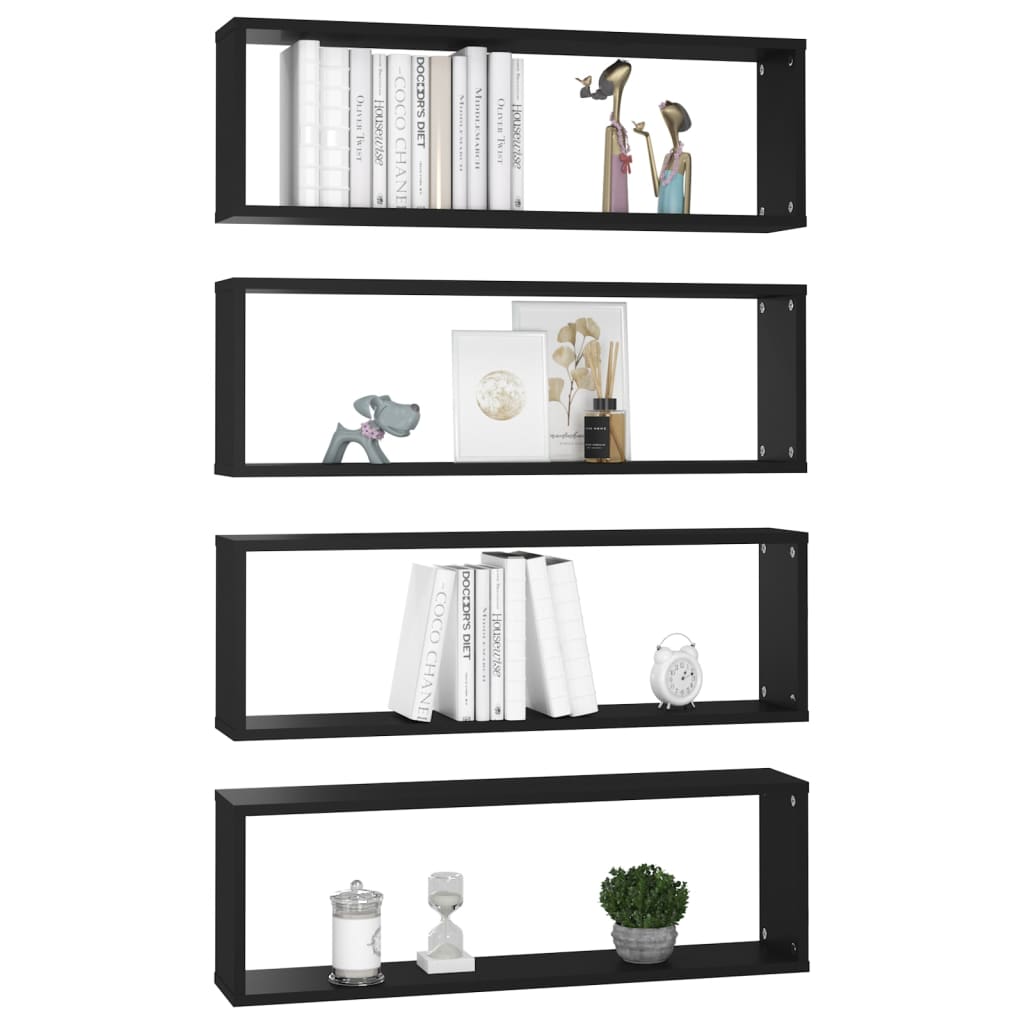 vidaXL Wall Cube Shelf 4 pcs Black 80x15x26.5 cm Engineered Wood