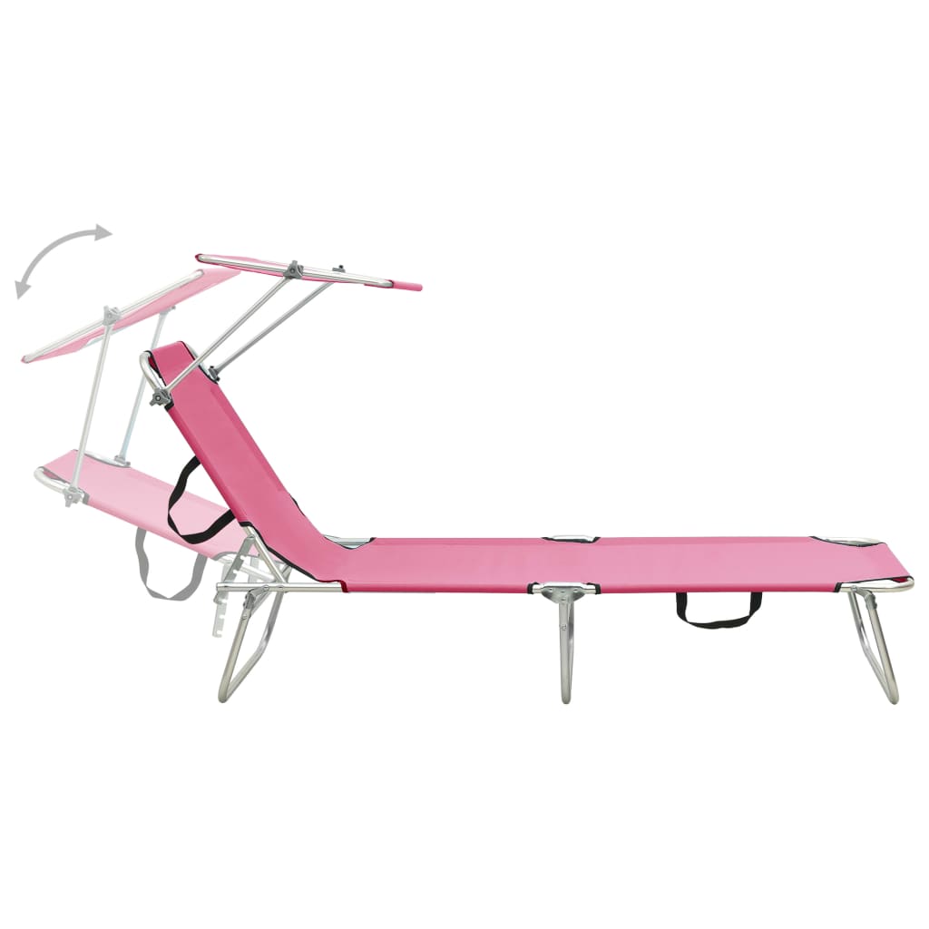 vidaXL Folding Sun Lounger with Canopy Pink Aluminium