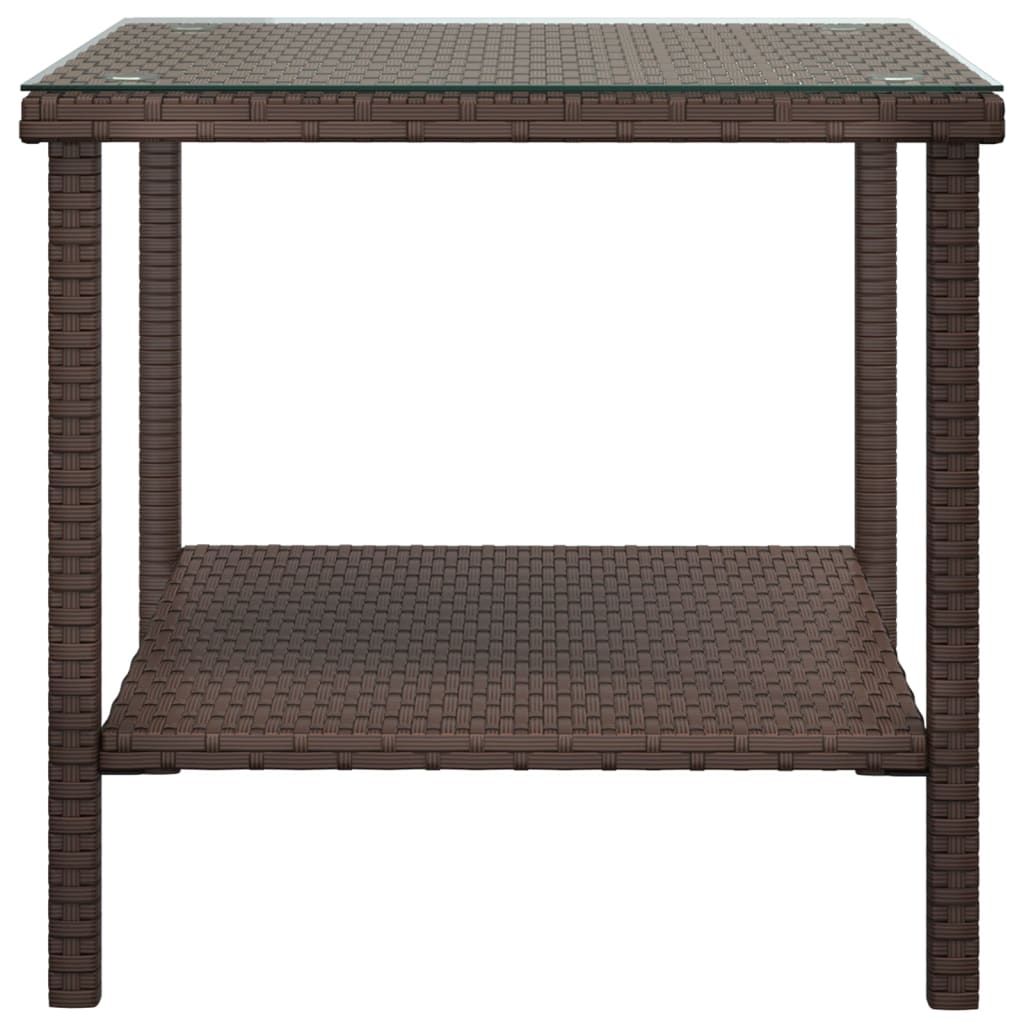 vidaXL Side Table Brown 45x45x45 cm Poly Rattan and Tempered Glass