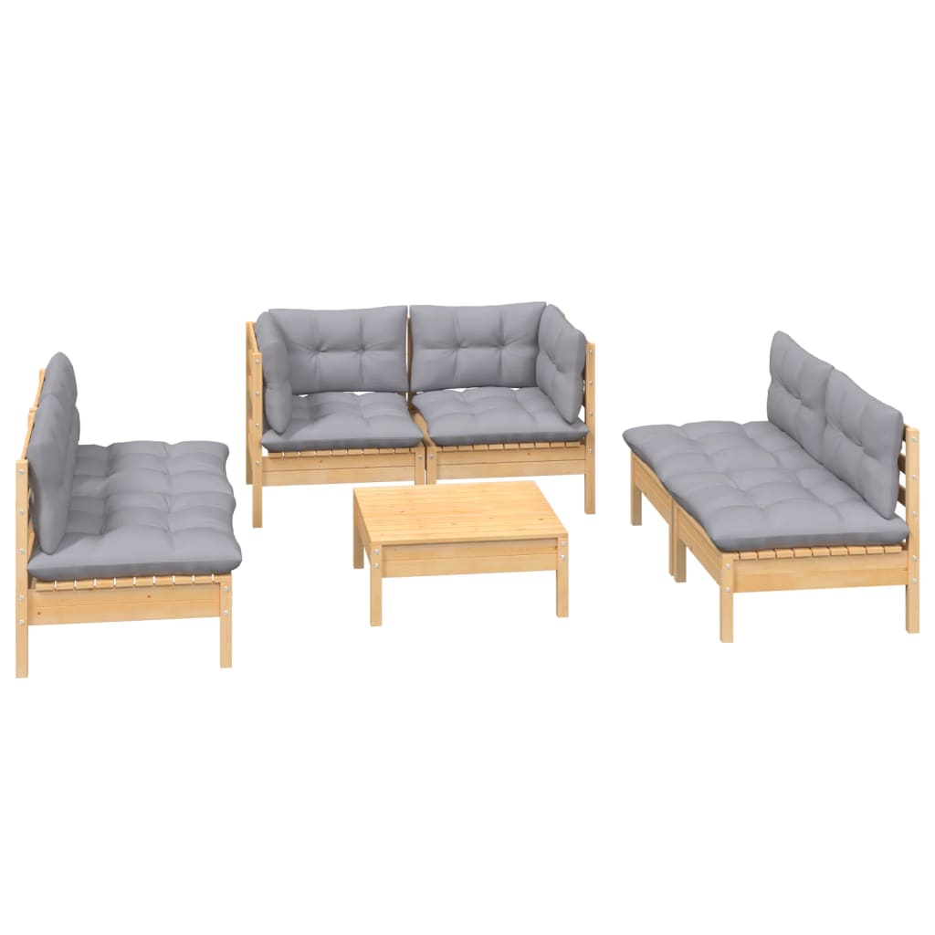 vidaXL 7 Piece Garden Lounge Set with Grey Cushions Solid Pinewood