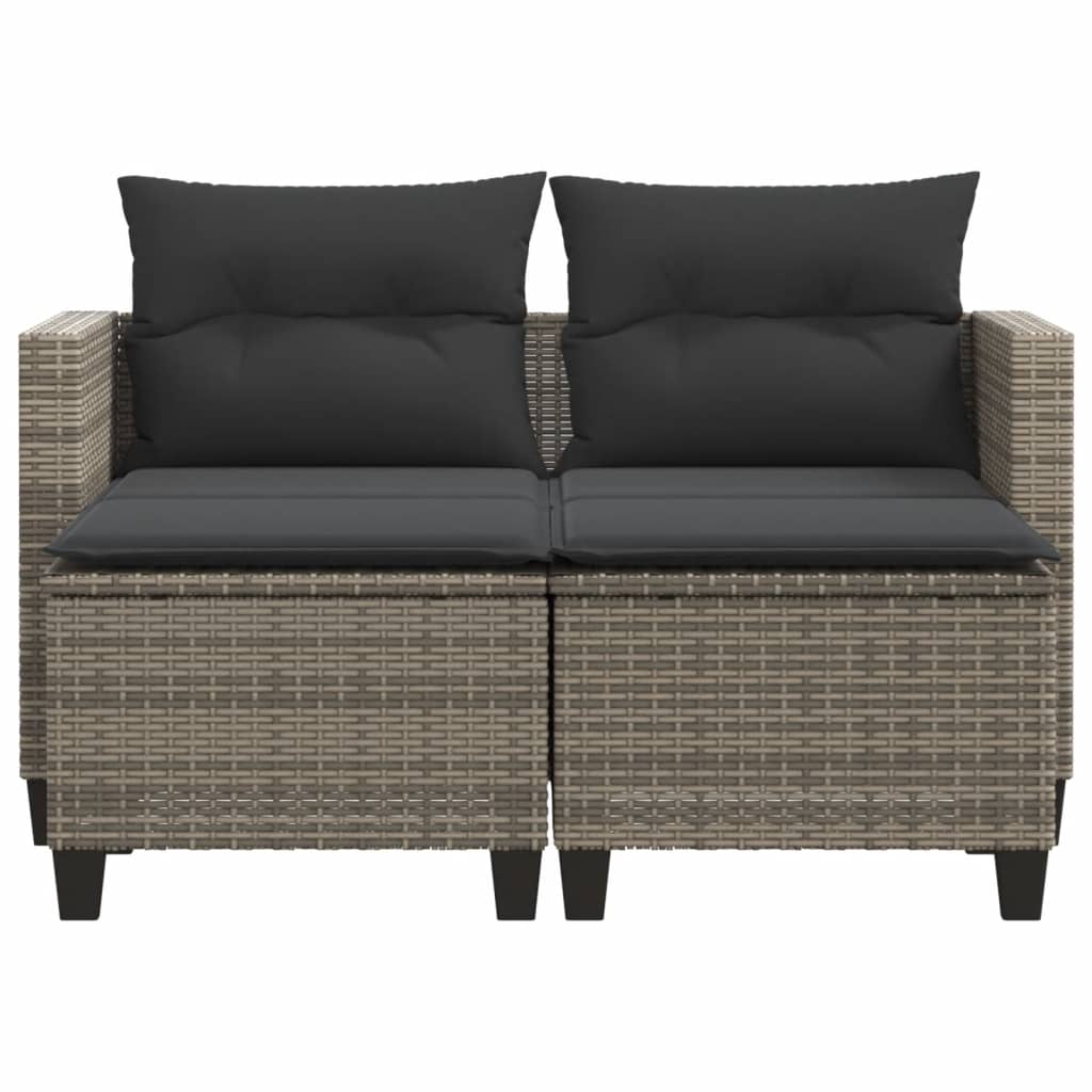 vidaXL Garden Sofa 2-Seater with Stools Grey Poly Rattan