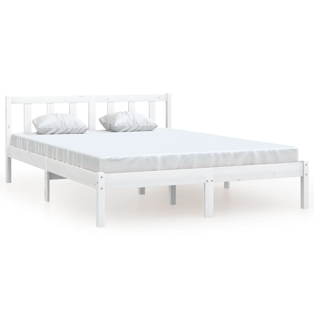 vidaXL Bed Frame without Mattress White Solid Wood Double