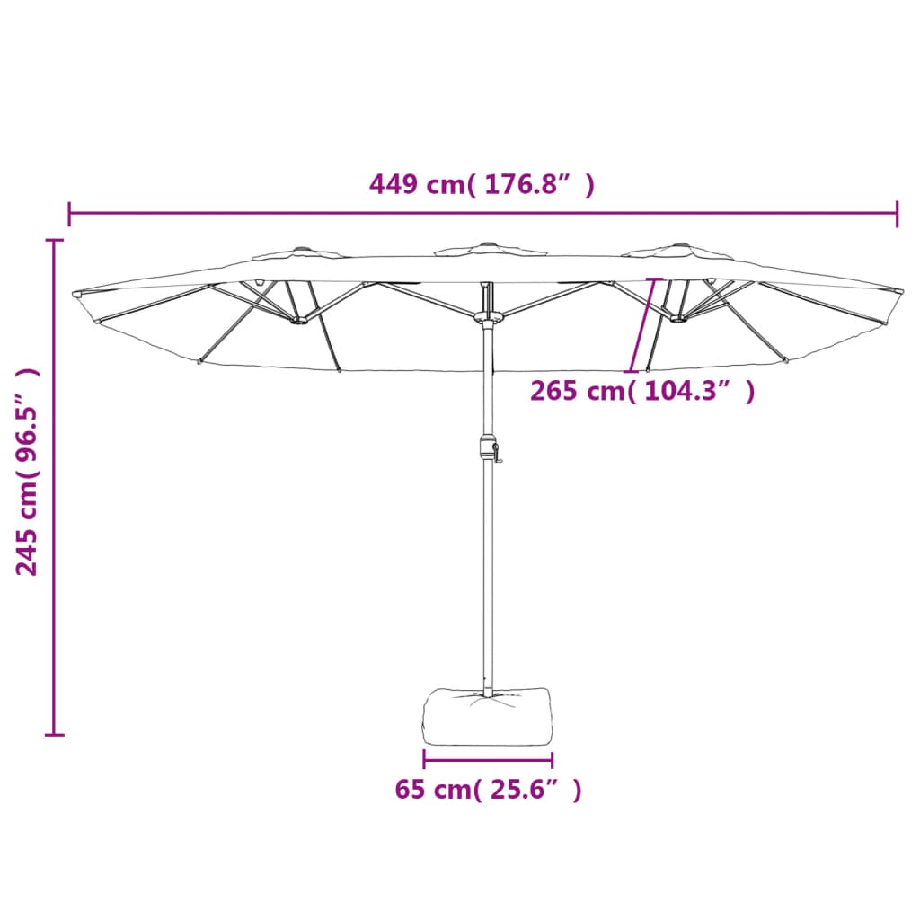 vidaXL Double-Head Garden Parasol with LEDs Black 449x245 cm