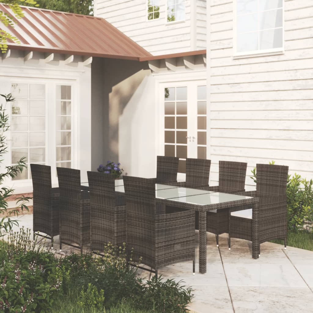 vidaXL 9 Piece Outdoor Dining Set with Cushions Poly Rattan Brown