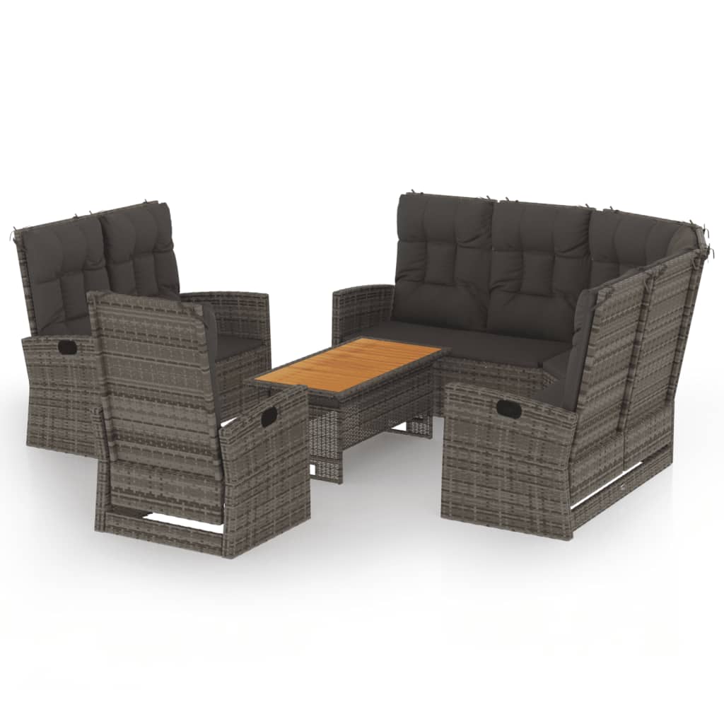 vidaXL 4 Piece Garden Lounge Set with Cushions Grey Poly Rattan