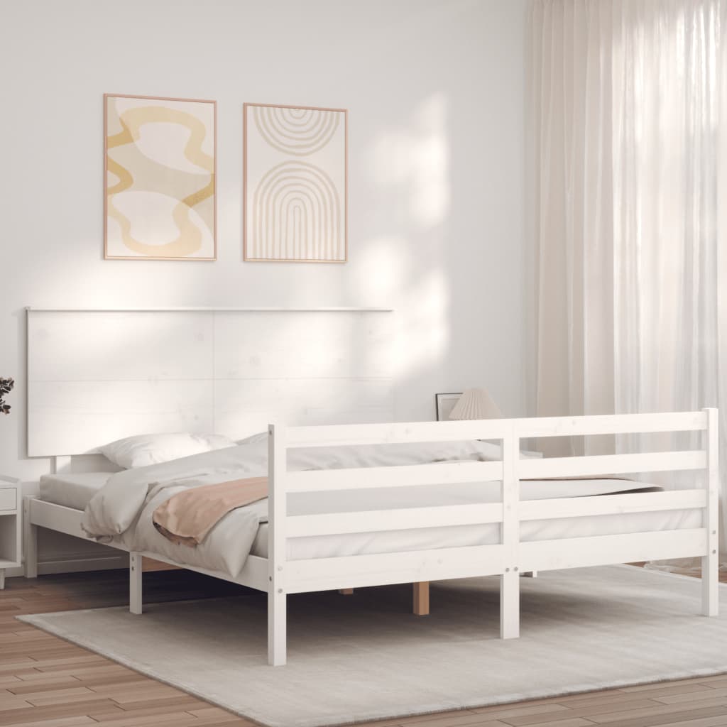 vidaXL Bed Frame without Mattress White King Size Solid Wood