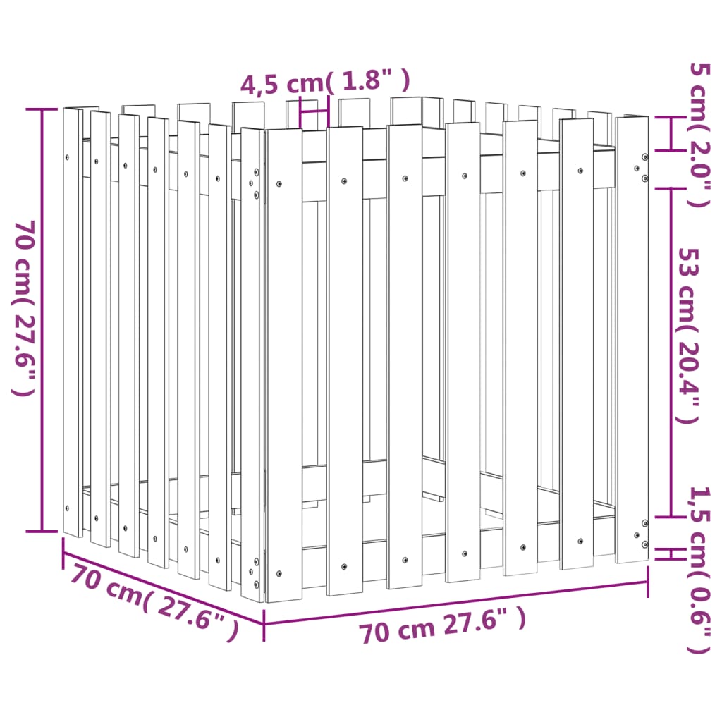 vidaXL Garden Planter with Fence Design 70x70x70 cm Solid Wood Pine