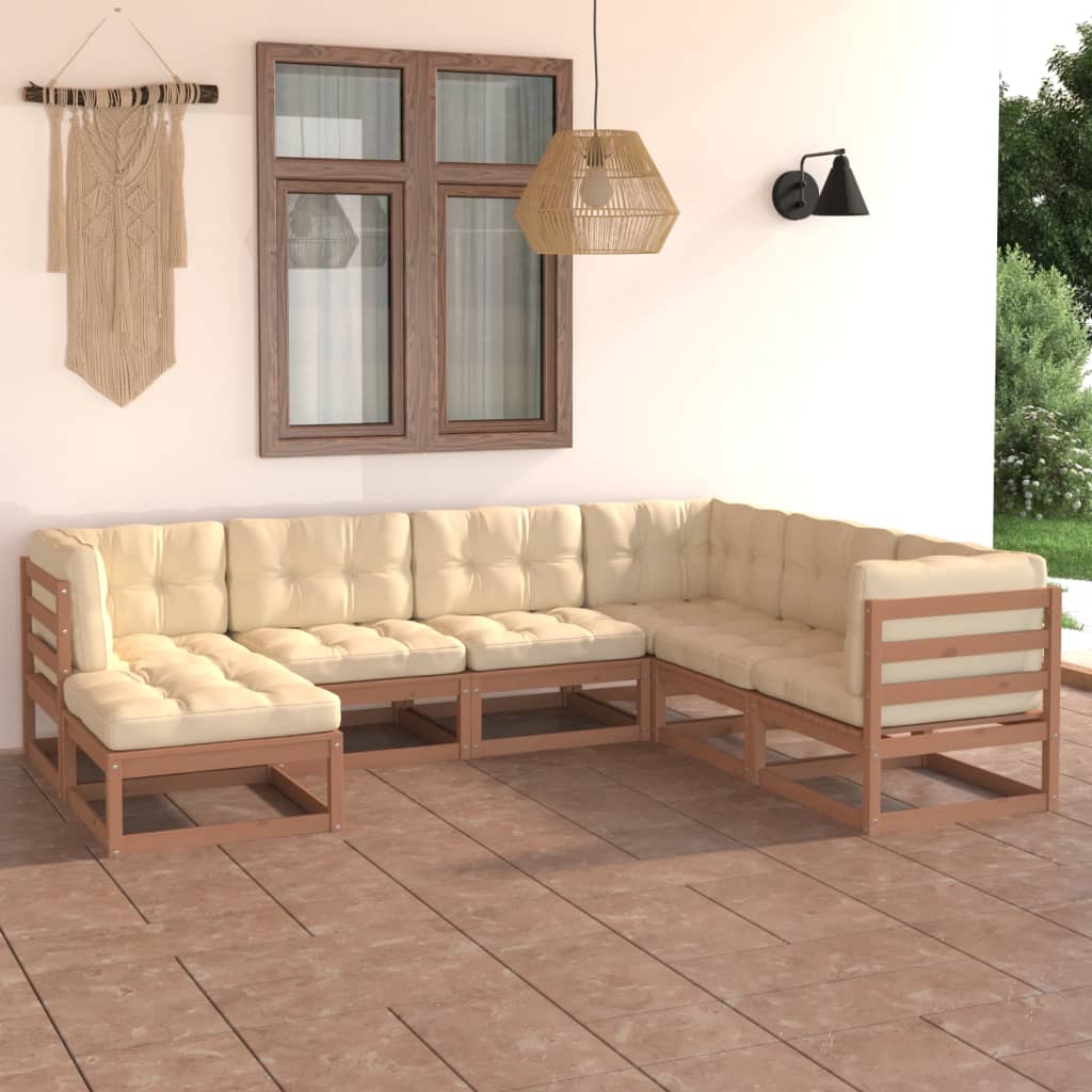 vidaXL 7 Piece Garden Lounge Set with Cushions Solid Pinewood