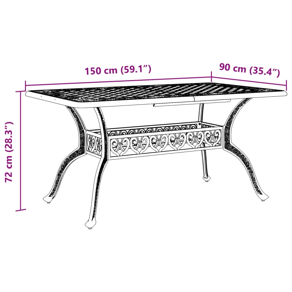 vidaXL Garden Table Black 150x90x72 cm Cast Aluminium