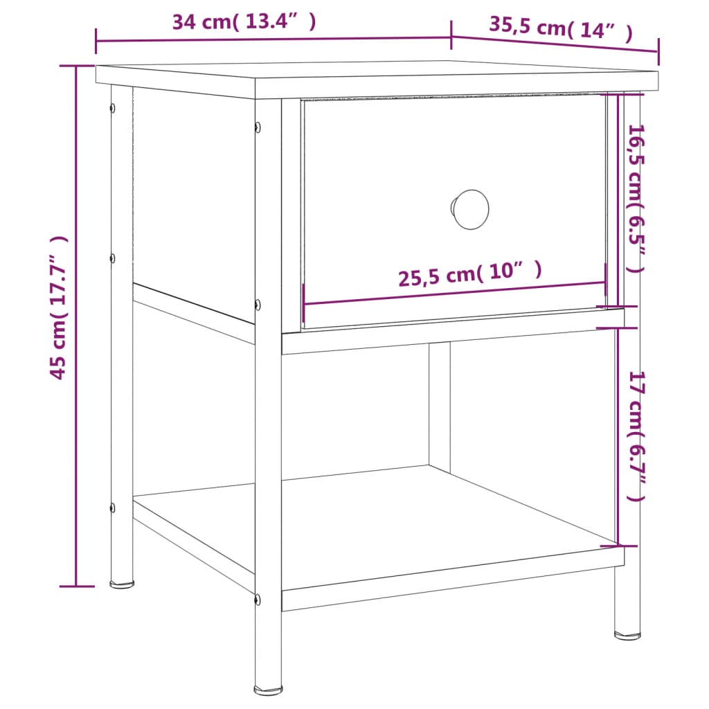 vidaXL Bedside Table Brown Oak 34x35.5x45 cm Engineered Wood