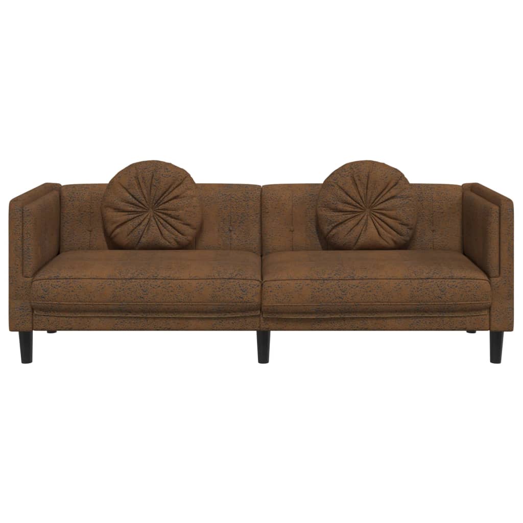 vidaXL Sofa with Cushions 3-Seater Brown Faux Suede Leather