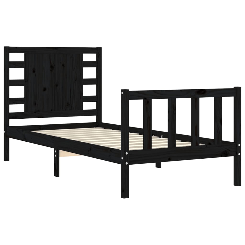 vidaXL Bed Frame without Mattress Black Single Solid Wood Pine