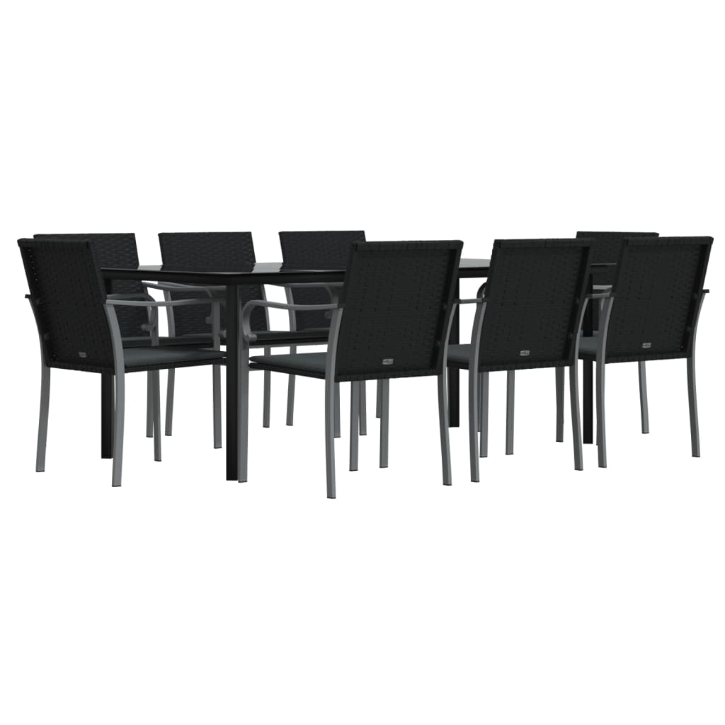 vidaXL 9 Piece Garden Dining Set with Cushions Poly Rattan and Steel