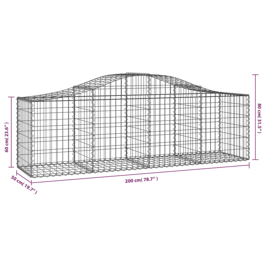 vidaXL Arched Gabion Baskets 30 pcs 200x50x60/80 cm Galvanised Iron