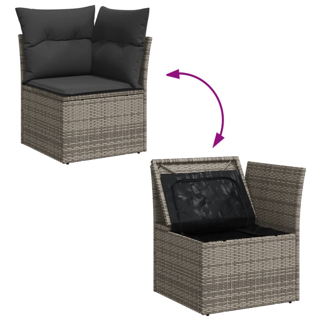 vidaXL 7 Piece Garden Sofa Set with Cushions Grey Poly Rattan