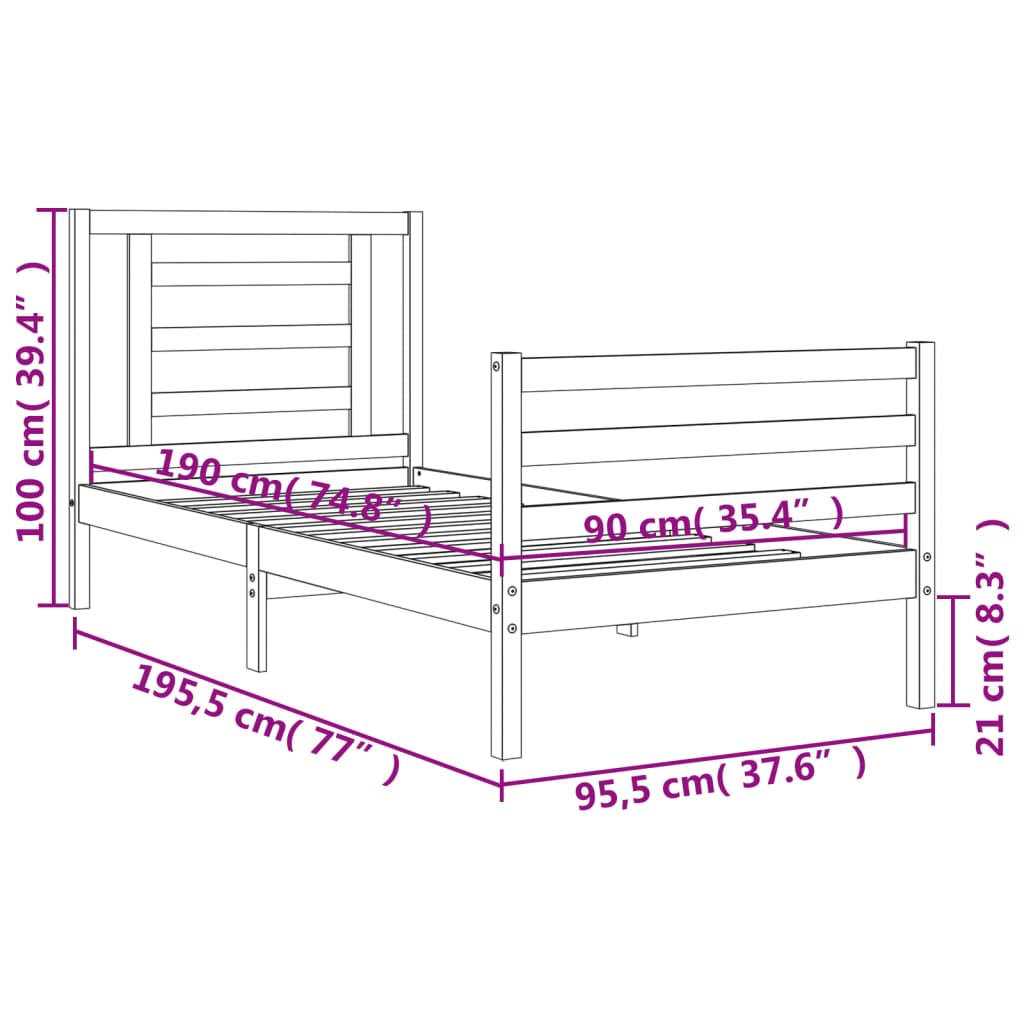 vidaXL Bed Frame without Mattress White Single Solid Wood