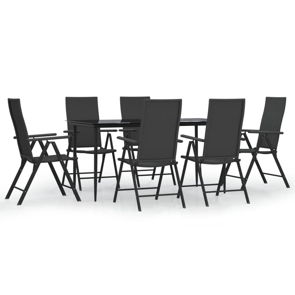 vidaXL 7 Piece Garden Dining Set Black Poly Rattan