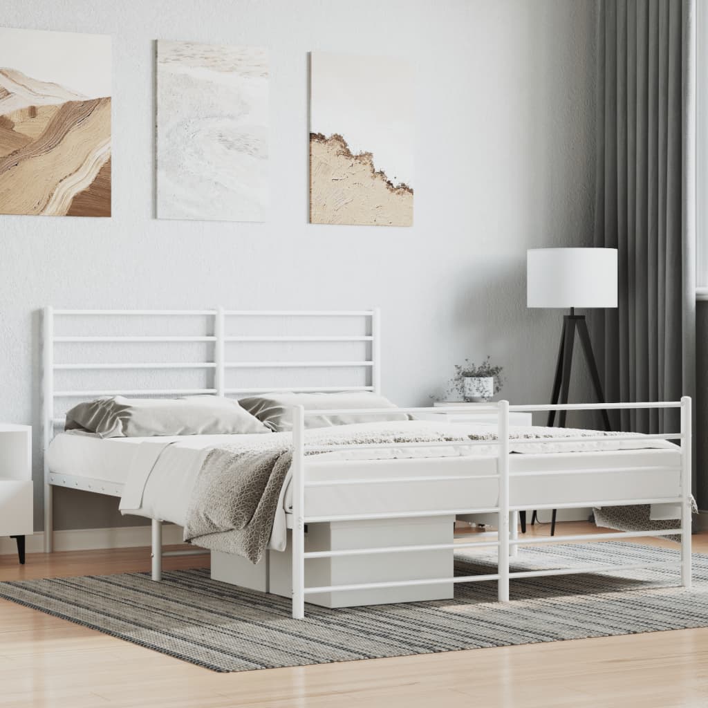 vidaXL Metal Bed Frame without Mattress with Footboard White 150x200 cm King Size