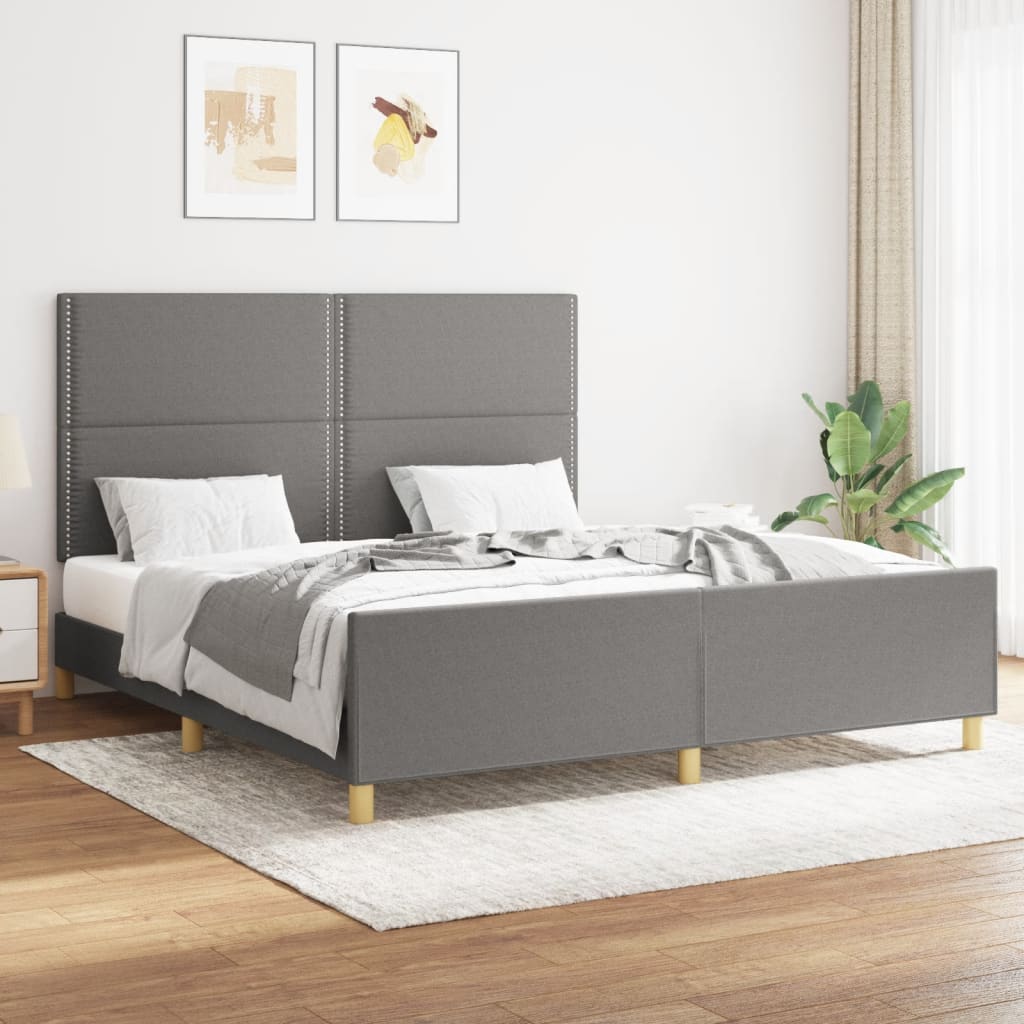 vidaXL Bed Frame without Mattress Dark Grey 152x203 cm Queen Fabric