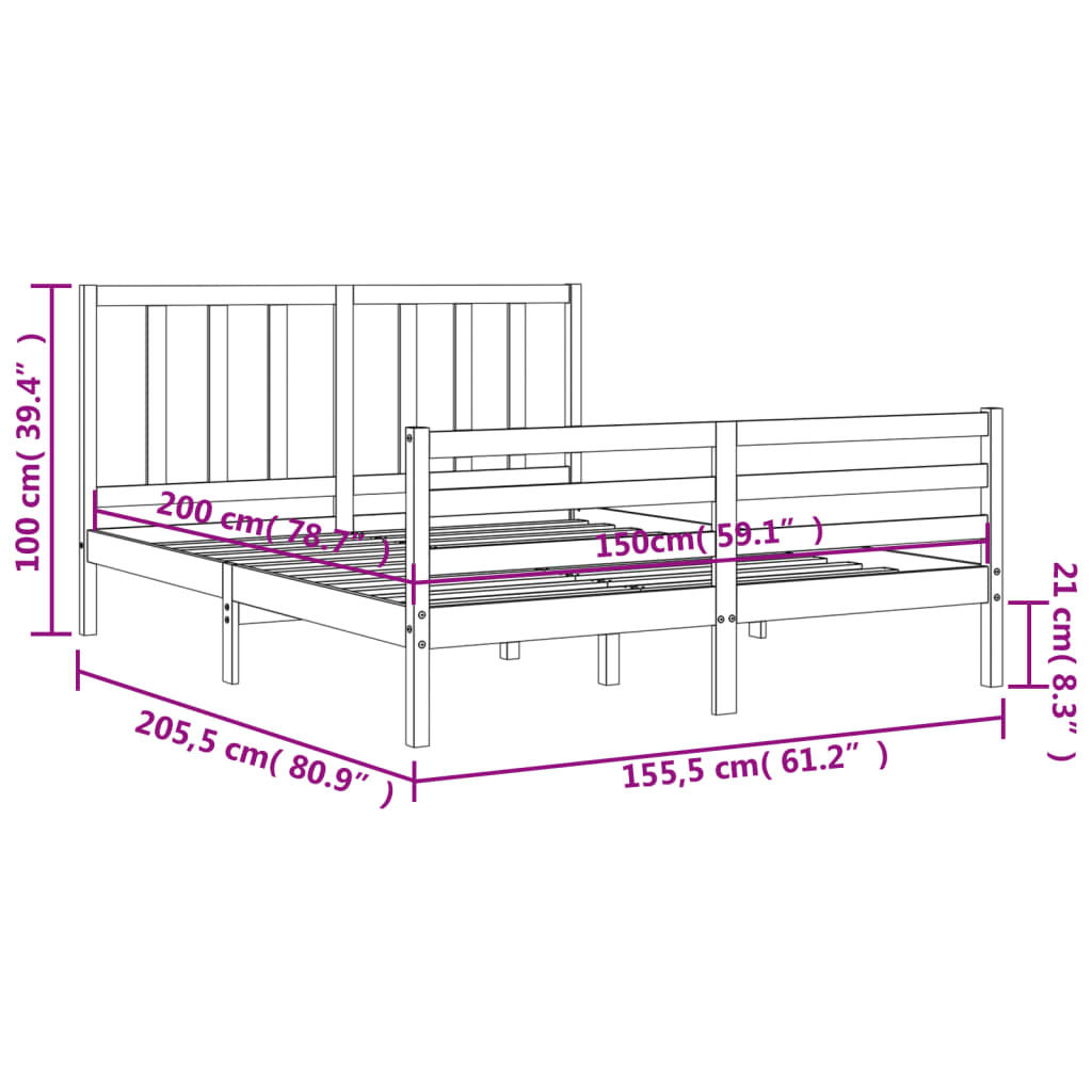 vidaXL Bed Frame with Headboard White King Size Solid Wood