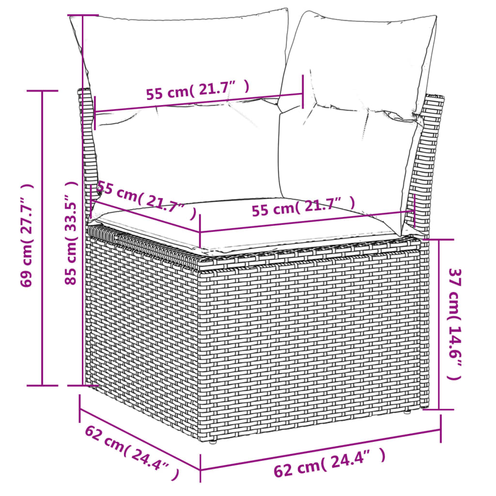 vidaXL 11 Piece Garden Sofa Set with Cushions Grey Poly Rattan