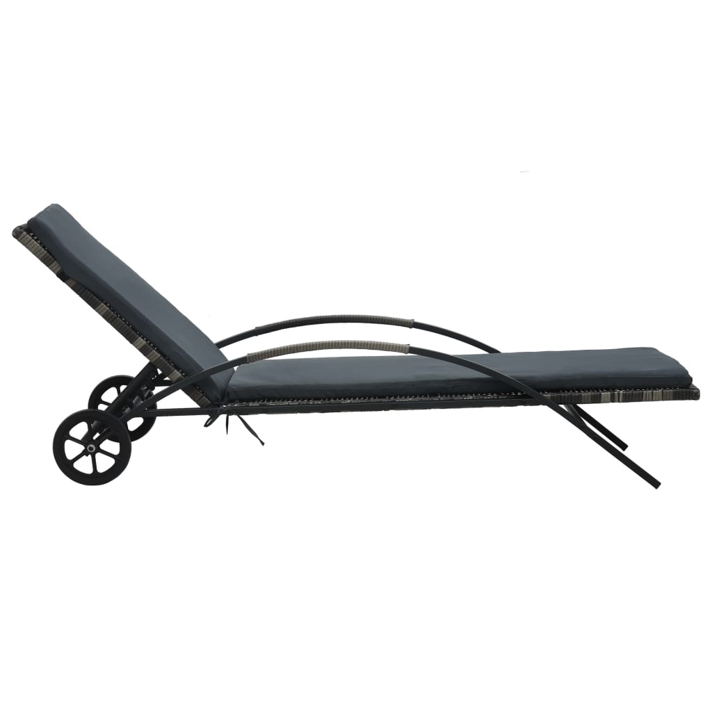 vidaXL Sun Lounger with Cushion & Wheels Poly Rattan Anthracite