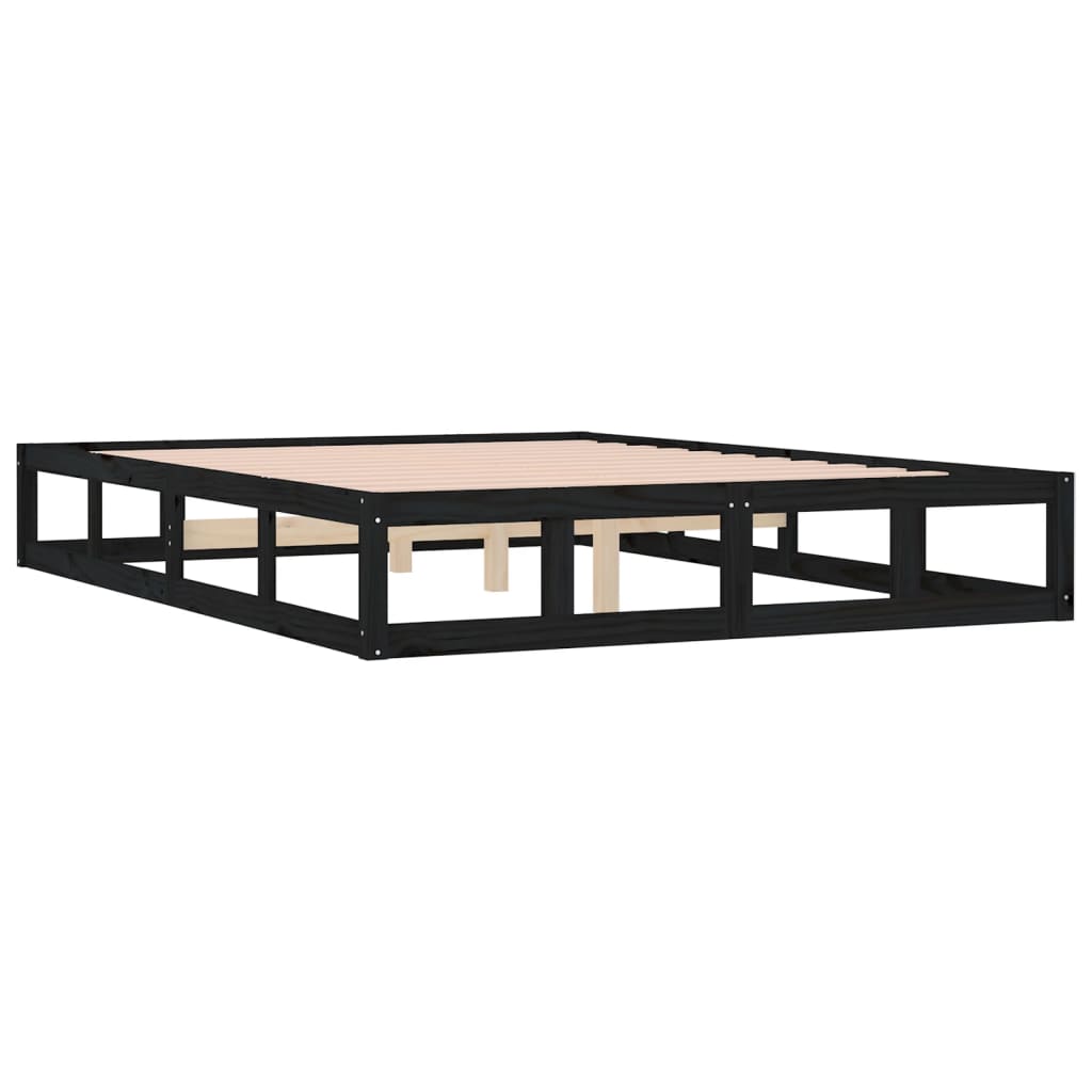 vidaXL Bed Frame without Mattress Black 135x190 cm Double Solid Wood