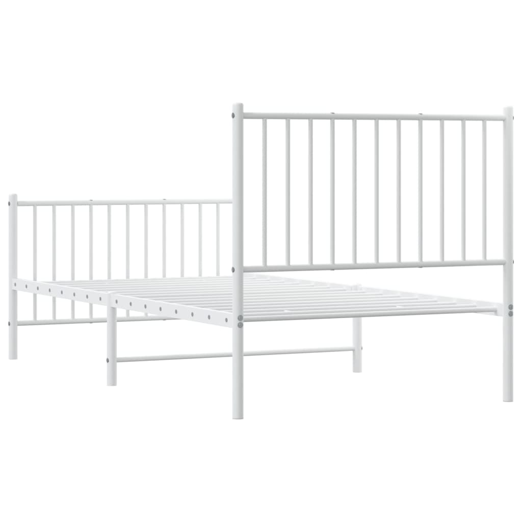 vidaXL Metal Bed Frame without Mattress with Footboard White 90x190 cm Single