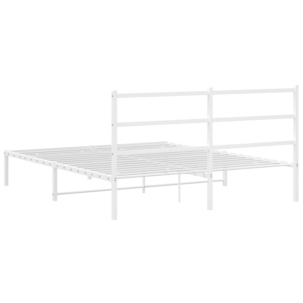 vidaXL Metal Bed Frame without Mattress with Headboard White 150x200 cm King Size