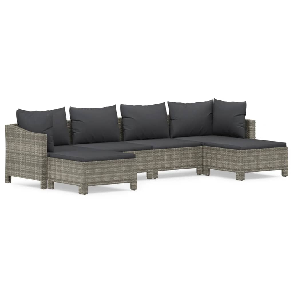 vidaXL 6 Piece Garden Lounge Set with Cushions Grey Poly Rattan