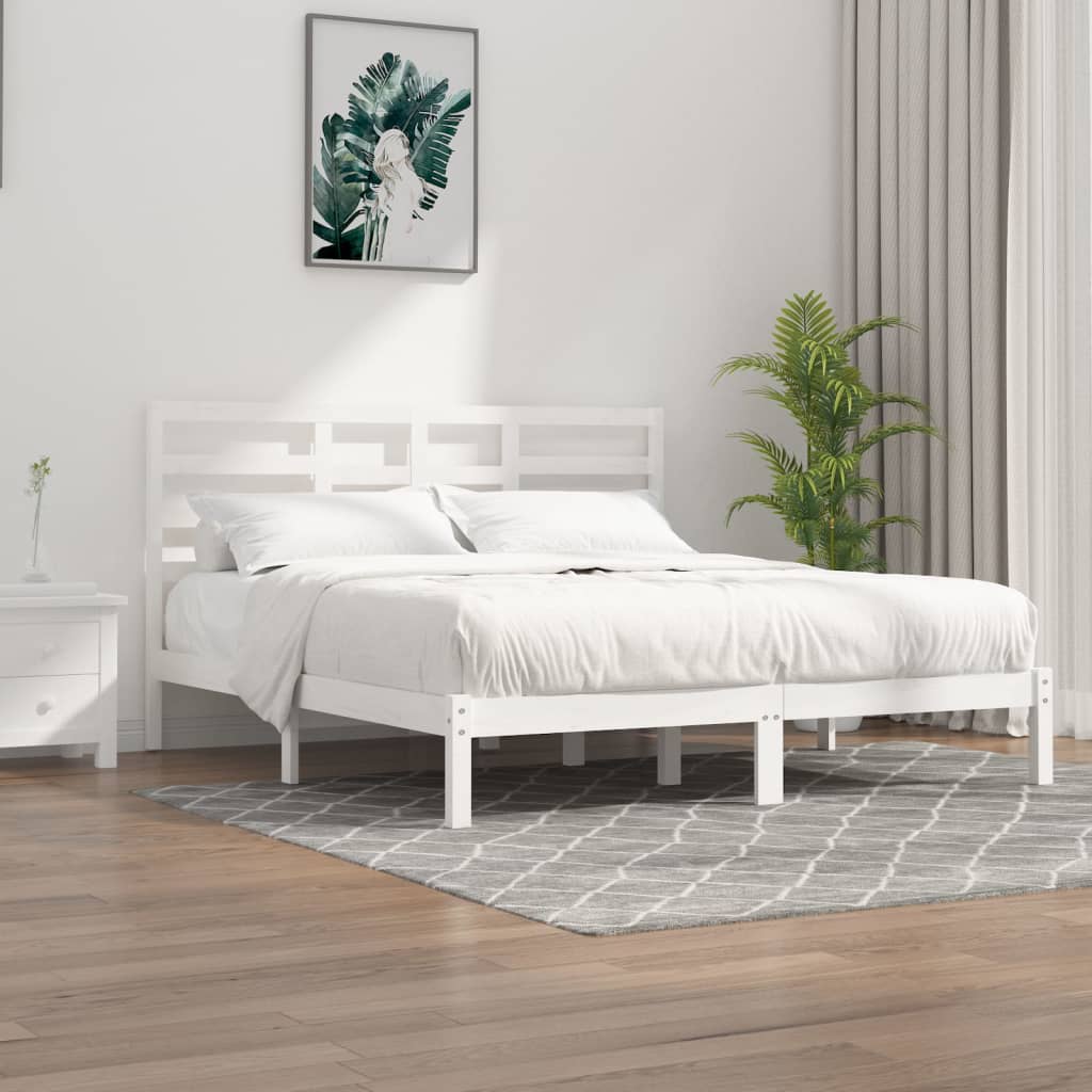 vidaXL Bed Frame without Mattress White Solid Wood 180x200 cm Super King