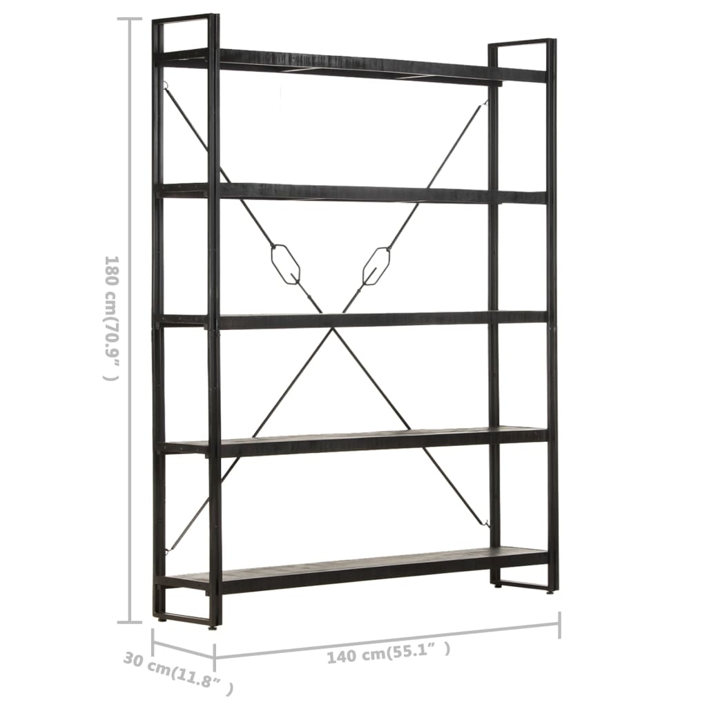 vidaXL 5-Tier Bookcase Black 140x30x180 cm Solid Mango Wood