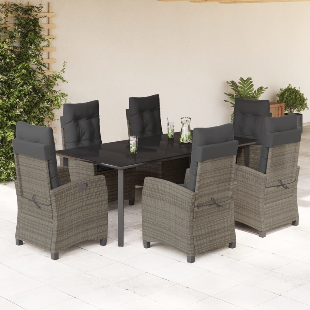 vidaXL 7 Piece Garden Dining Set with Cushions Grey Poly Rattan