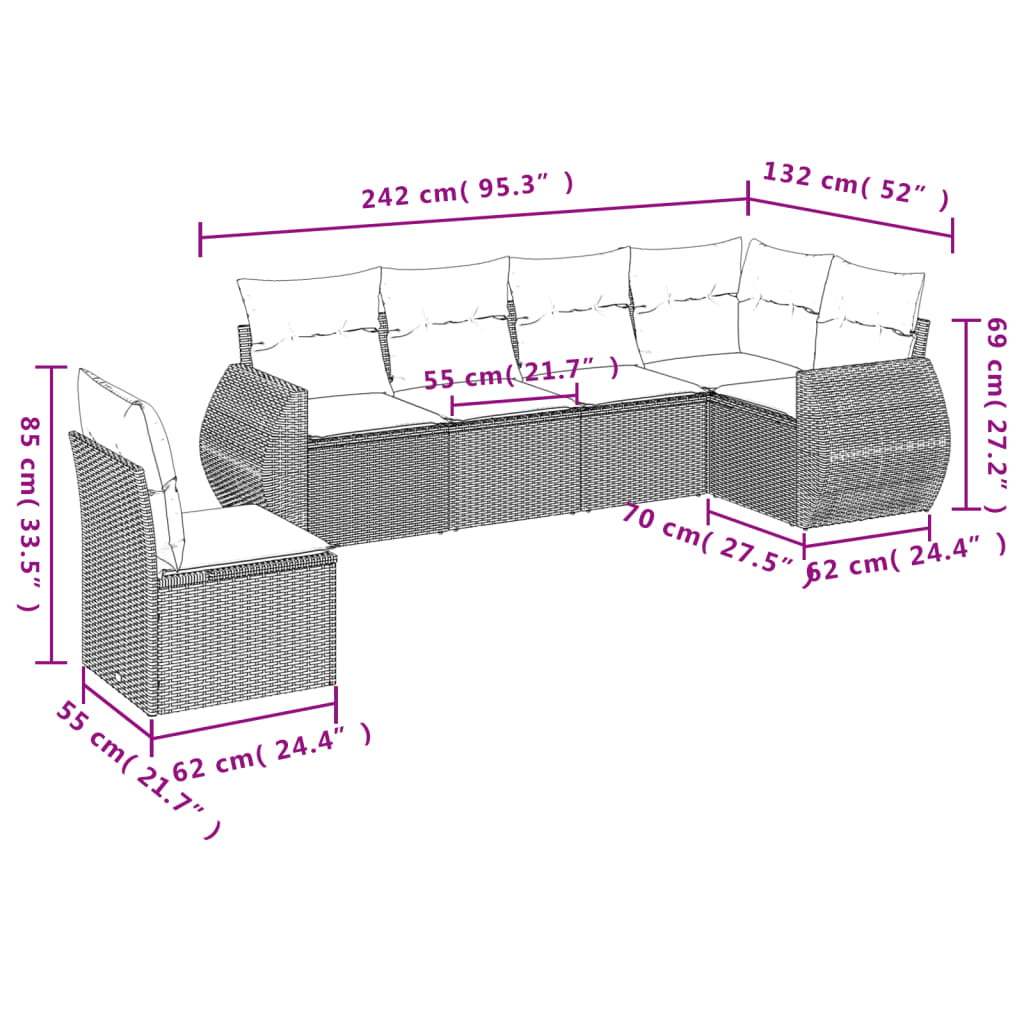 vidaXL 6 Piece Garden Sofa Set with Cushions Black Poly Rattan