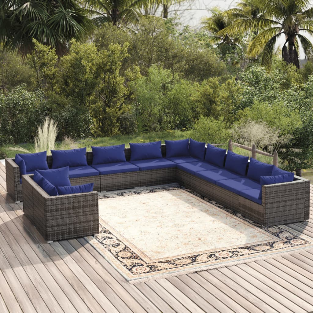 vidaXL 11 Piece Garden Lounge Set with Cushions Grey Poly Rattan