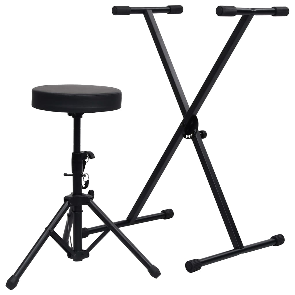 vidaXL Keyboard Stand and Stool Set Black