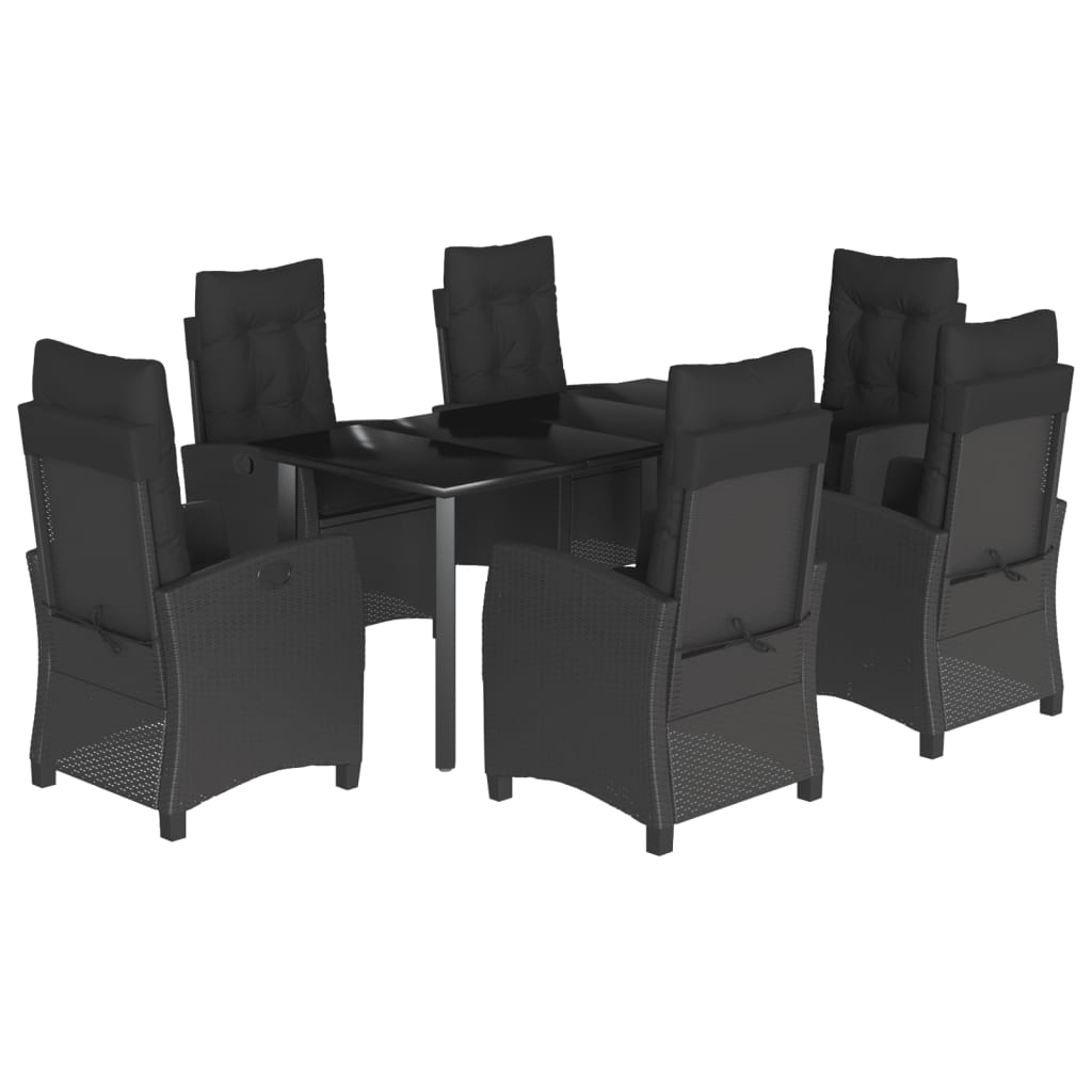 vidaXL 7 Piece Garden Dining Set with Cushions Black Poly Rattan